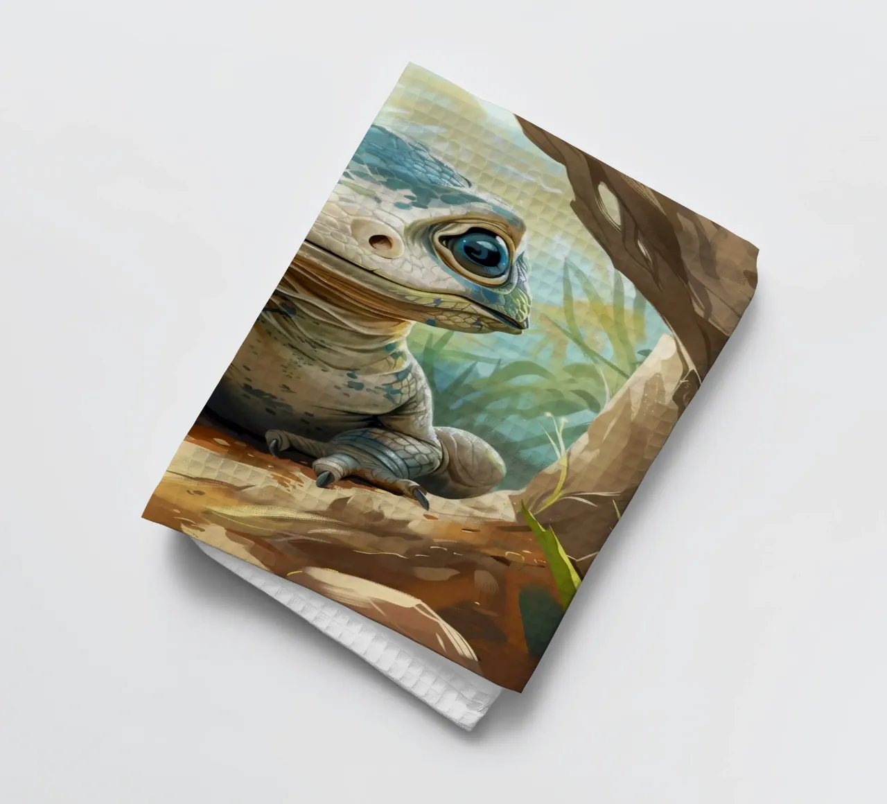 Komodo émergeant d'un abri rocheux dans un habitat verdoyant torchon de DesignDoodle