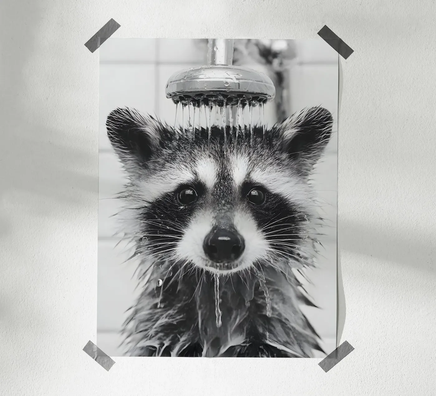 Shower Racoon poster van Mononoir