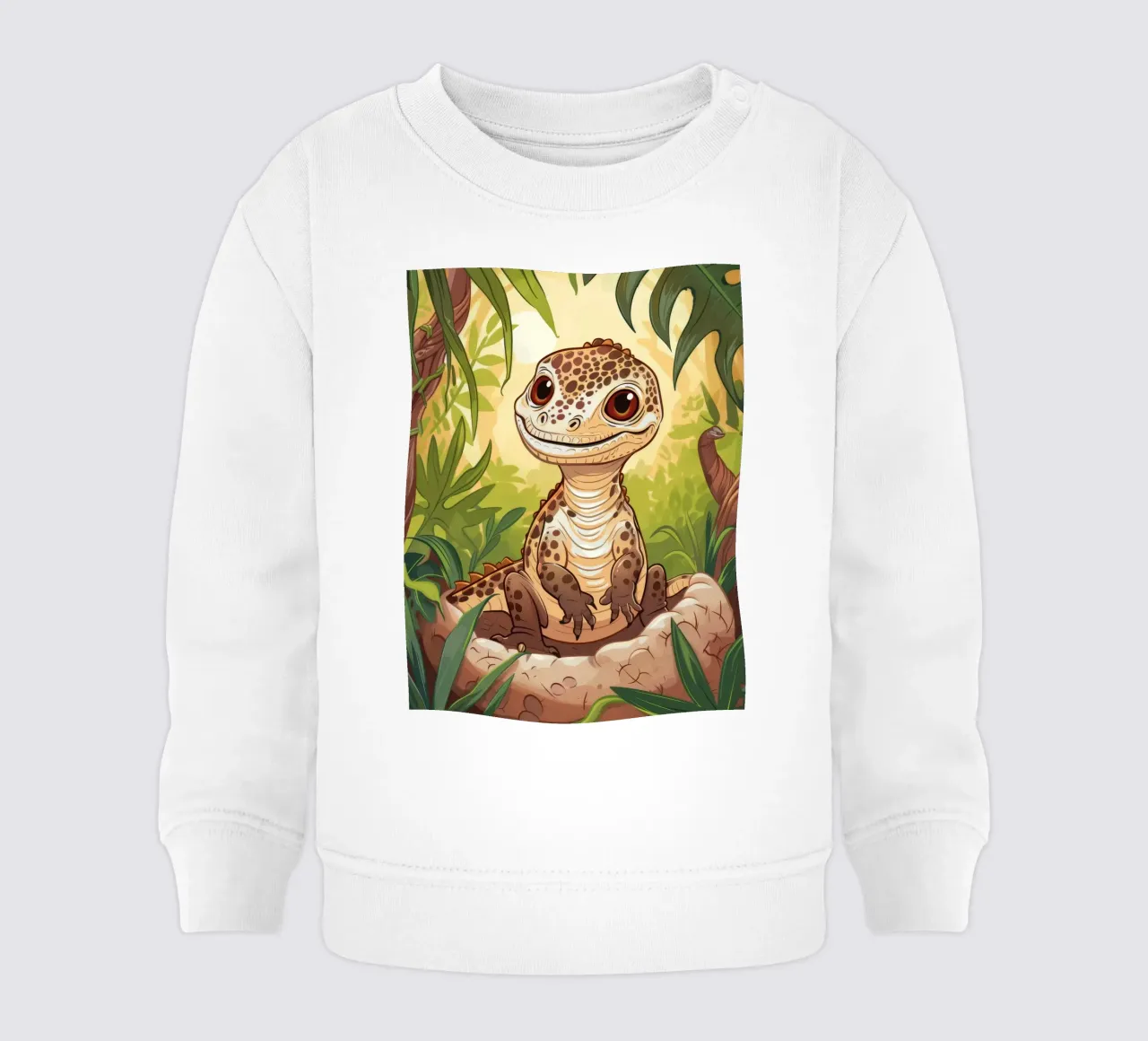 Simpático personaje de dinosaurio sentado entre el follaje de la selva sudadera de bebé de DesignDoodle