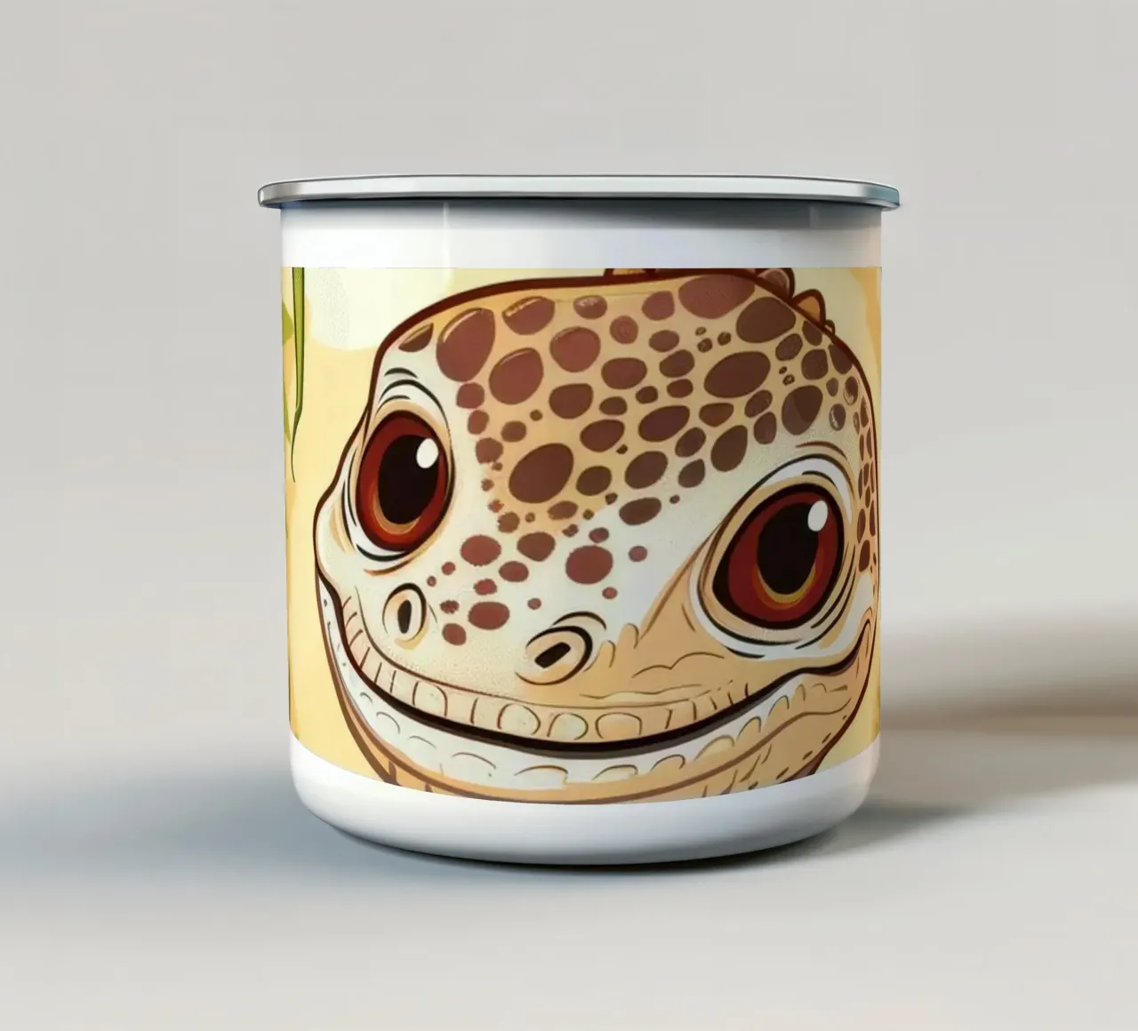Schattig dinosaurusfiguurtje zittend tussen jungle gebladerte emaille mok van DesignDoodle