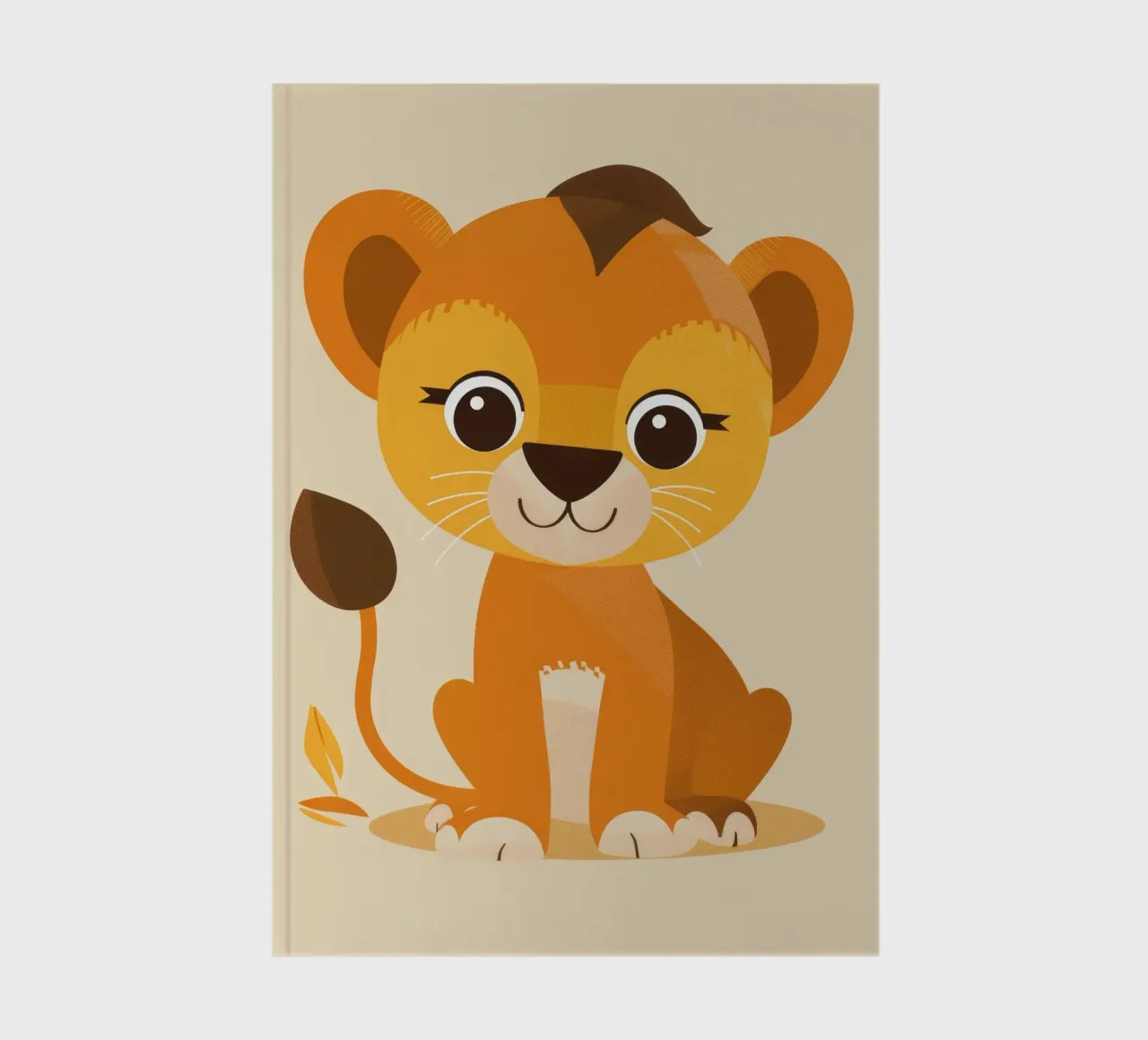 Cartoon lion cub sits playfully against a light background notebook by DesignDoodle