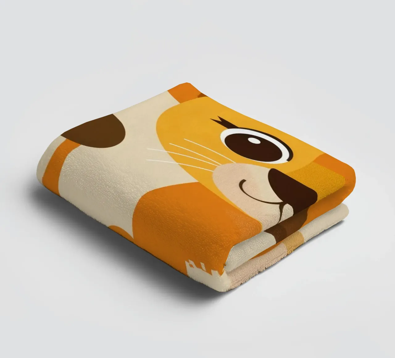 Cartoon lion cub sits playfully against a light background towel by DesignDoodle