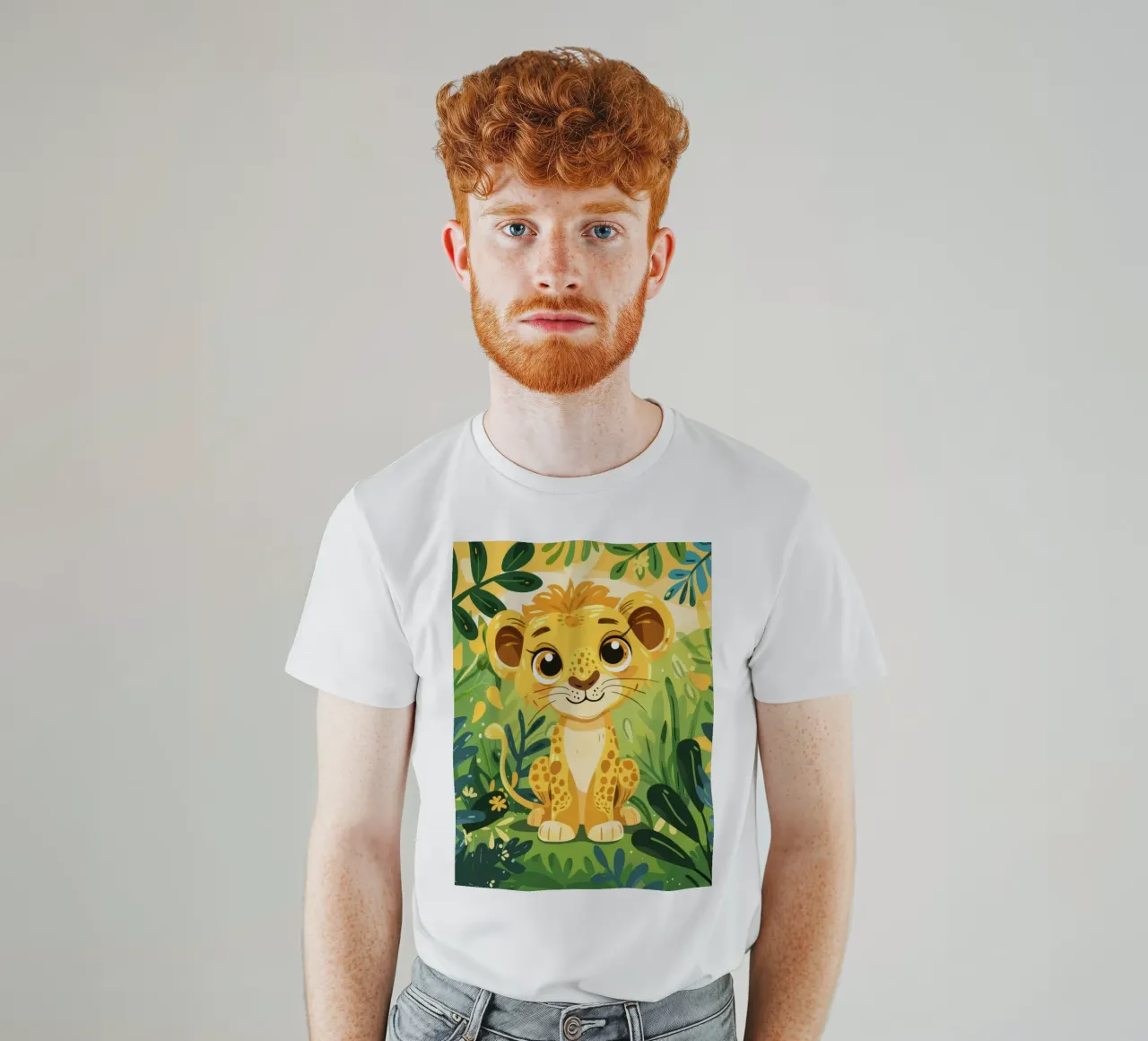 Schattig jong leeuwenwelpje omringd door weelderig groen gebladerte t-shirt van DesignDoodle