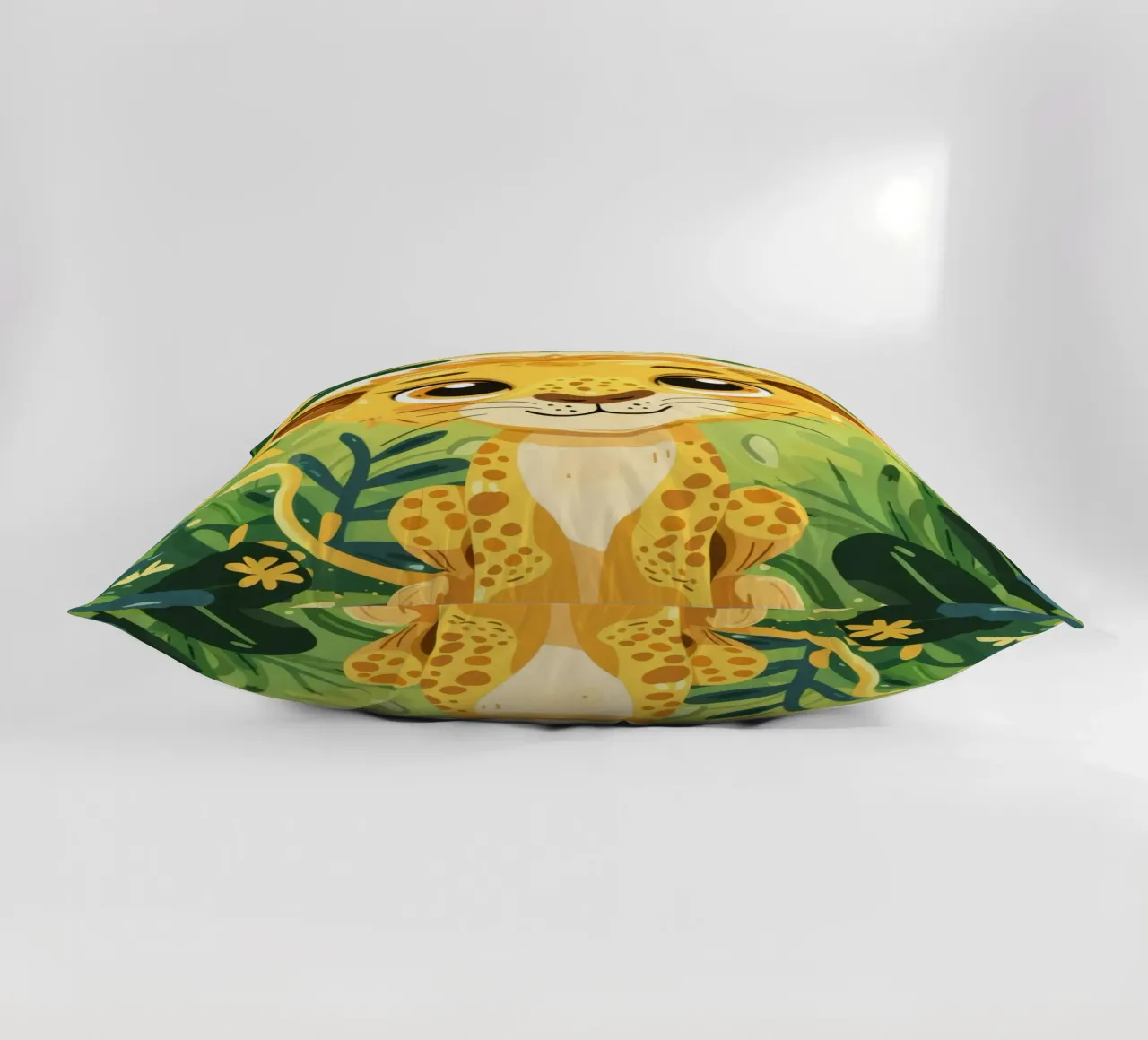 Giovane cucciolo di leone circondato da un fogliame verde e rigoglioso cuscino da DesignDoodle