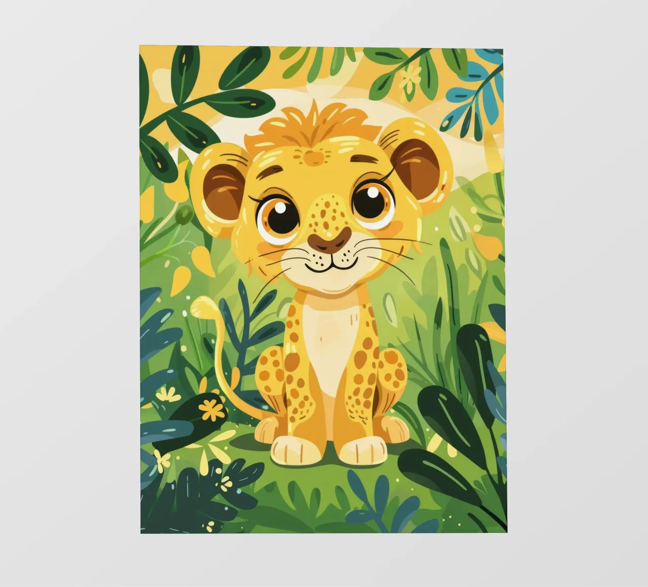 Schattig jong leeuwenwelpje omringd door weelderig groen gebladerte pvc-zeil van DesignDoodle