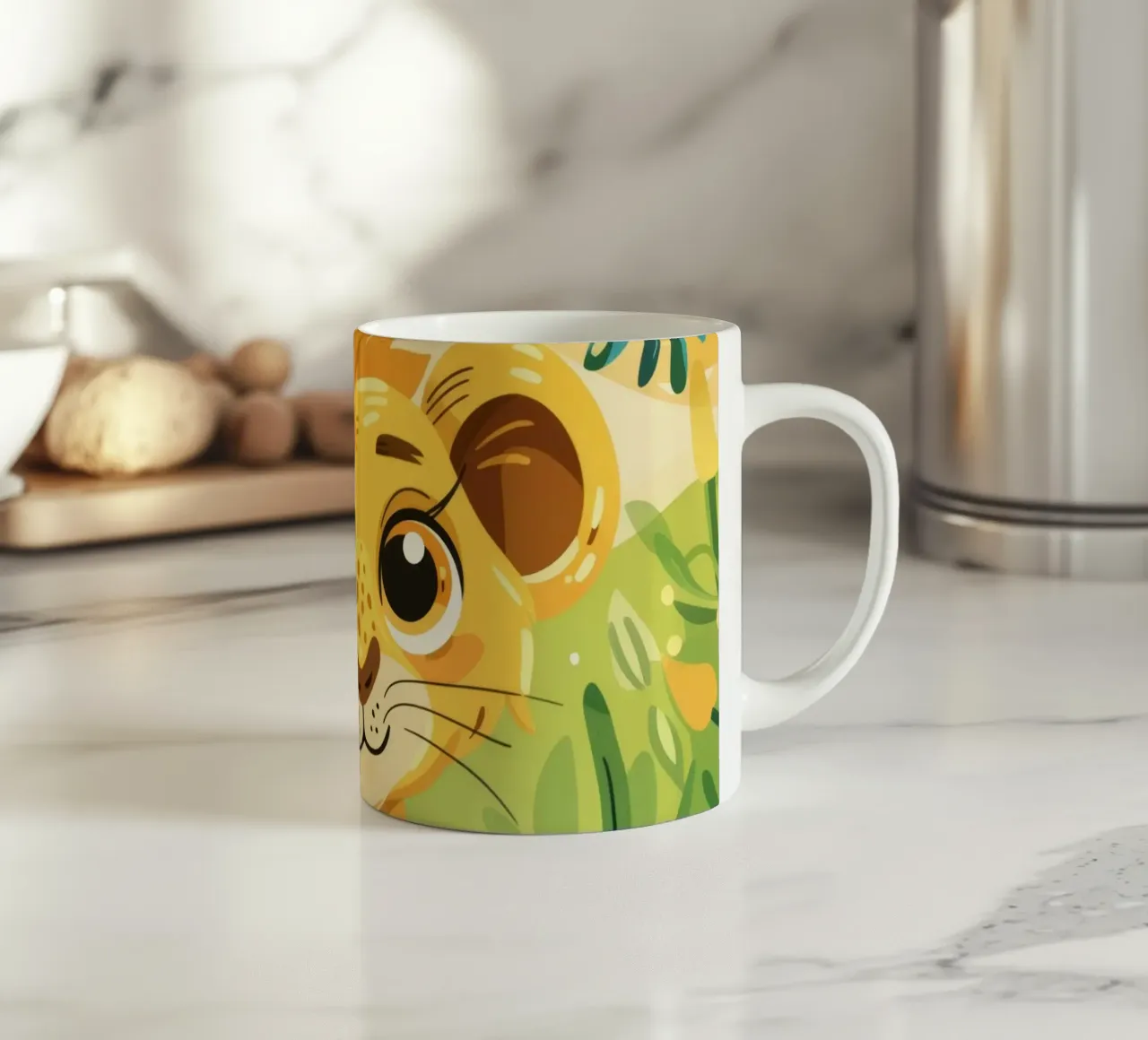 Schattig jong leeuwenwelpje omringd door weelderig groen gebladerte keramische mok van DesignDoodle