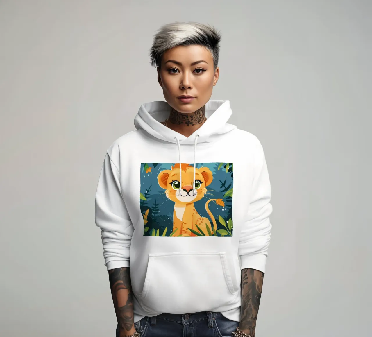 Schattig leeuwenwelpje zittend tussen weelderig gebladerte in tropisch oerwoud hoodie van DesignDoodle