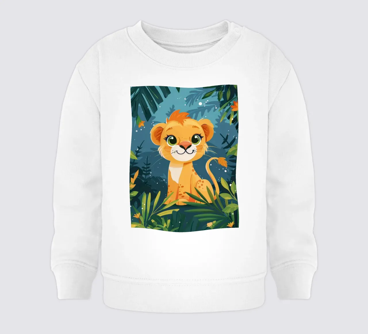Schattig leeuwenwelpje zittend tussen weelderig gebladerte in tropisch oerwoud baby sweatshirt van DesignDoodle