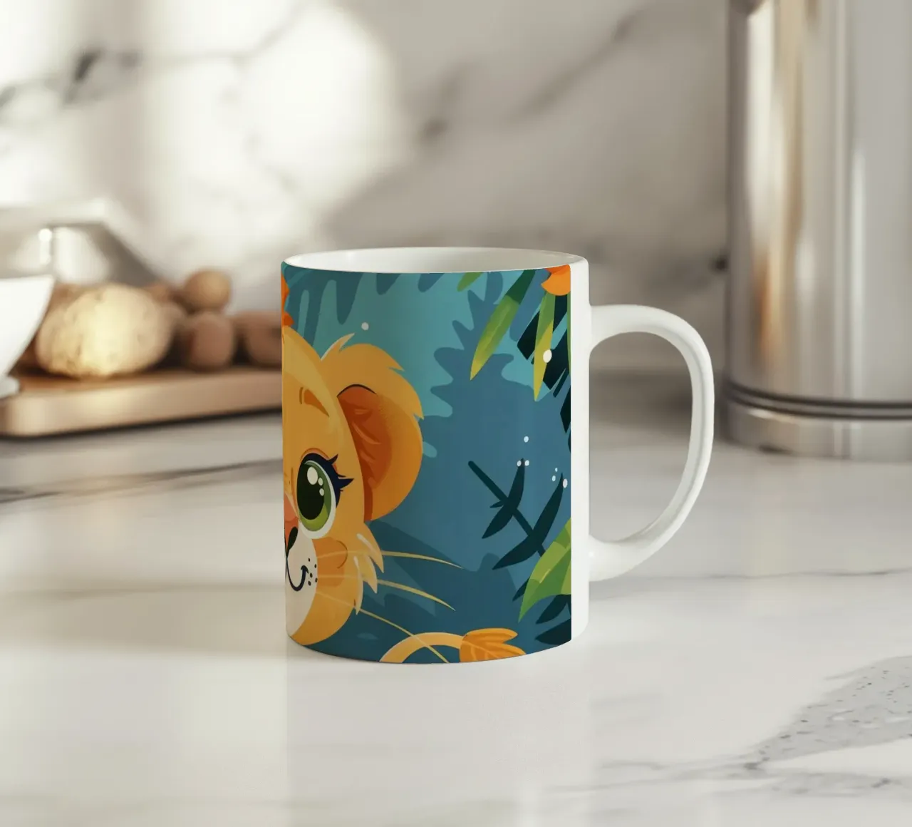 Schattig leeuwenwelpje zittend tussen weelderig gebladerte in tropisch oerwoud keramische mok van DesignDoodle