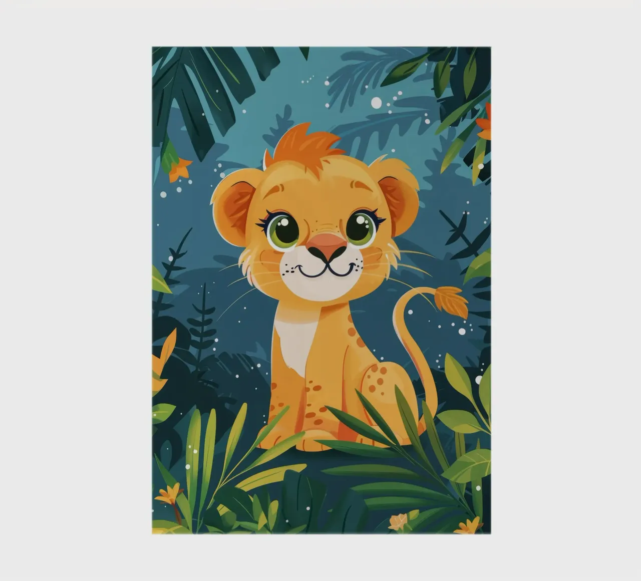 Schattig leeuwenwelpje zittend tussen weelderig gebladerte in tropisch oerwoud notitieboek van DesignDoodle
