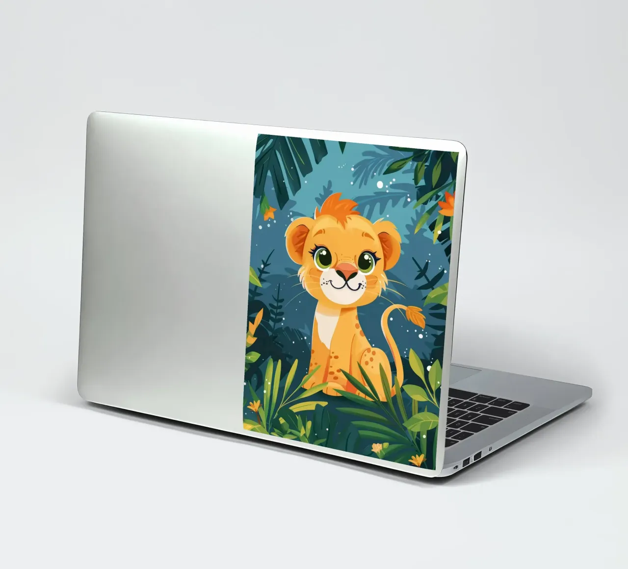 Schattig leeuwenwelpje zittend tussen weelderig gebladerte in tropisch oerwoud sticker van DesignDoodle