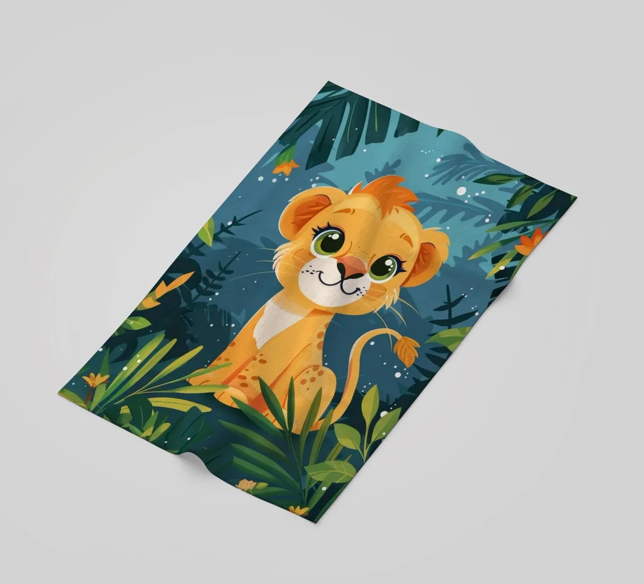 Schattig leeuwenwelpje zittend tussen weelderig gebladerte in tropisch oerwoud strandhanddoek van DesignDoodle