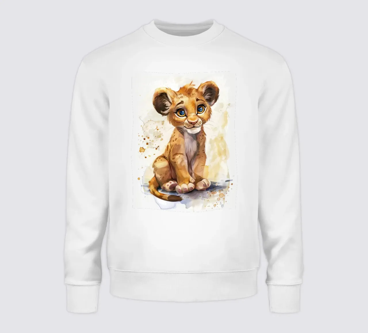 Schattige leeuwenwelp illustratie met expressieve ogen en speels sweatshirt van DesignDoodle