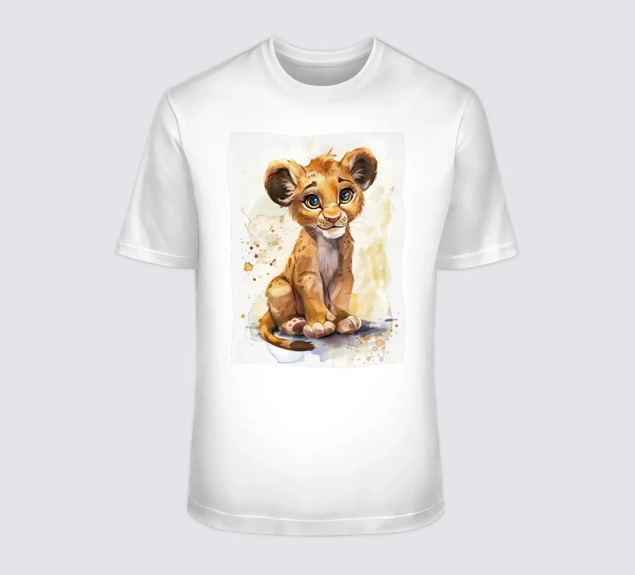 Schattige leeuwenwelp illustratie met expressieve ogen en speels t-shirt van DesignDoodle