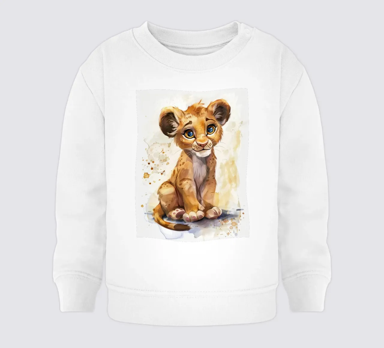 Schattige leeuwenwelp illustratie met expressieve ogen en speels baby sweatshirt van DesignDoodle