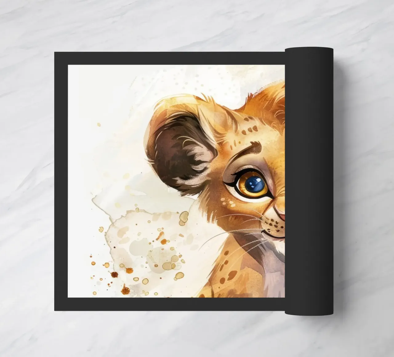 Schattige leeuwenwelp illustratie met expressieve ogen en speels deurmat van DesignDoodle