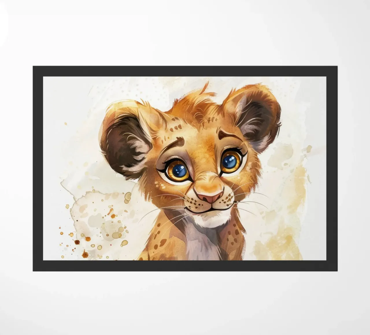 Schattige leeuwenwelp illustratie met expressieve ogen en speels deurmat van DesignDoodle