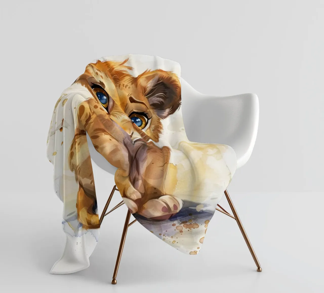 Schattige leeuwenwelp illustratie met expressieve ogen en speels fleecedeken van DesignDoodle