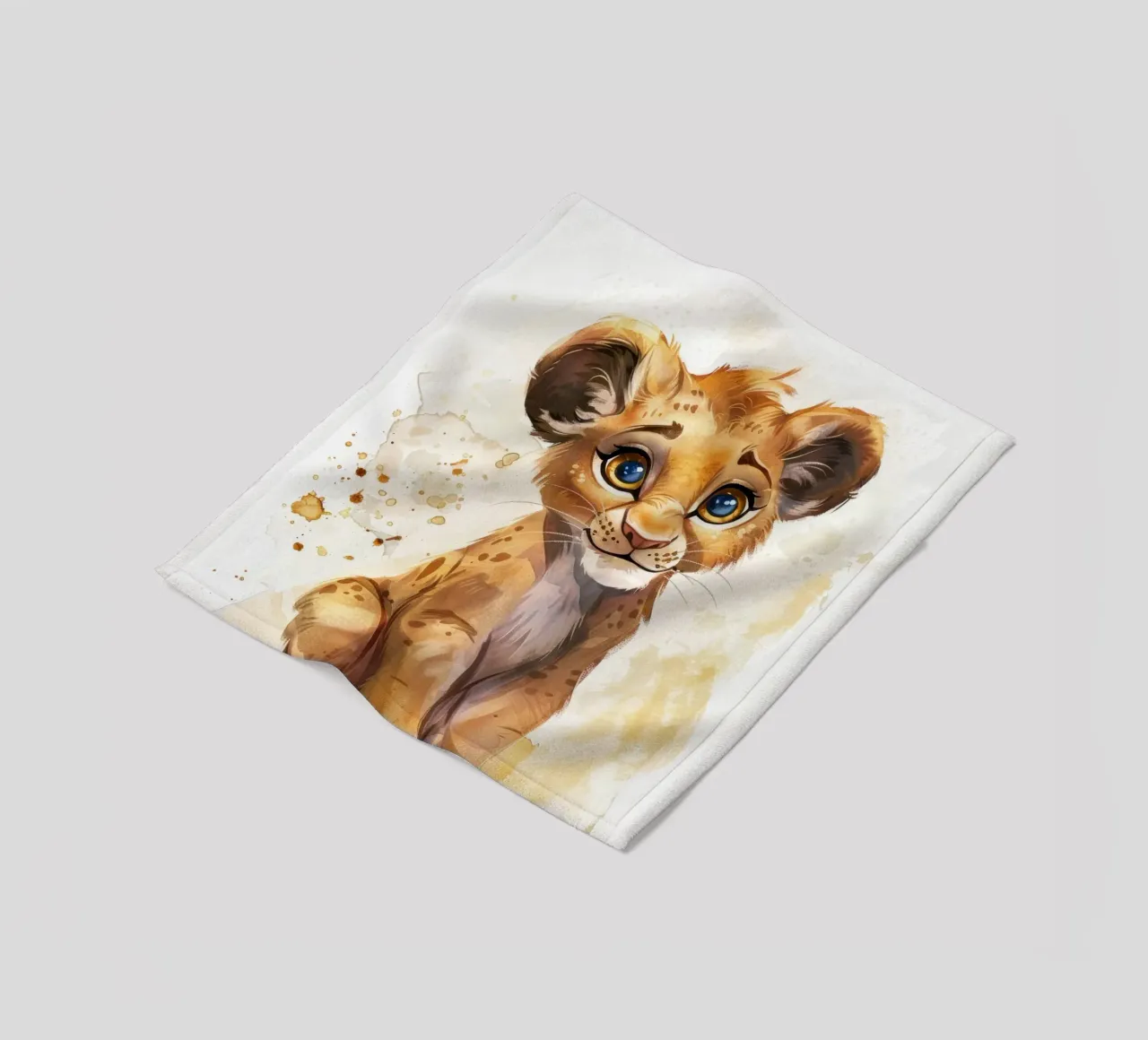 Schattige leeuwenwelp illustratie met expressieve ogen en speels fleecedeken van DesignDoodle