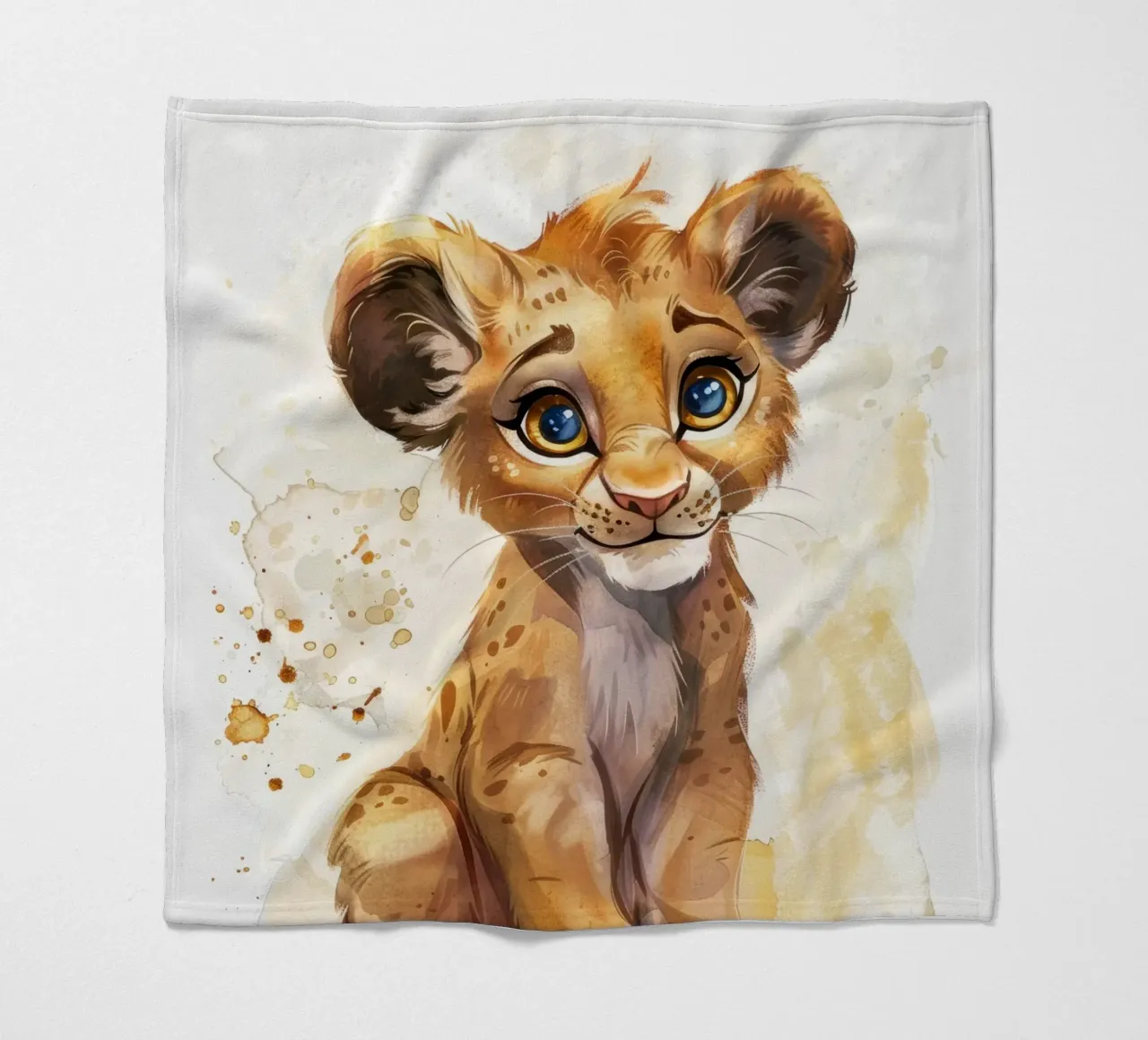 Schattige leeuwenwelp illustratie met expressieve ogen en speels fleecedeken van DesignDoodle