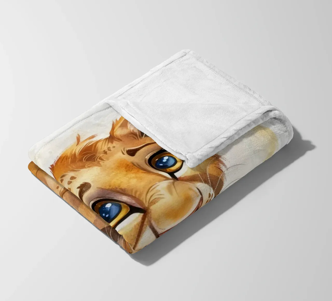 Schattige leeuwenwelp illustratie met expressieve ogen en speels fleecedeken van DesignDoodle