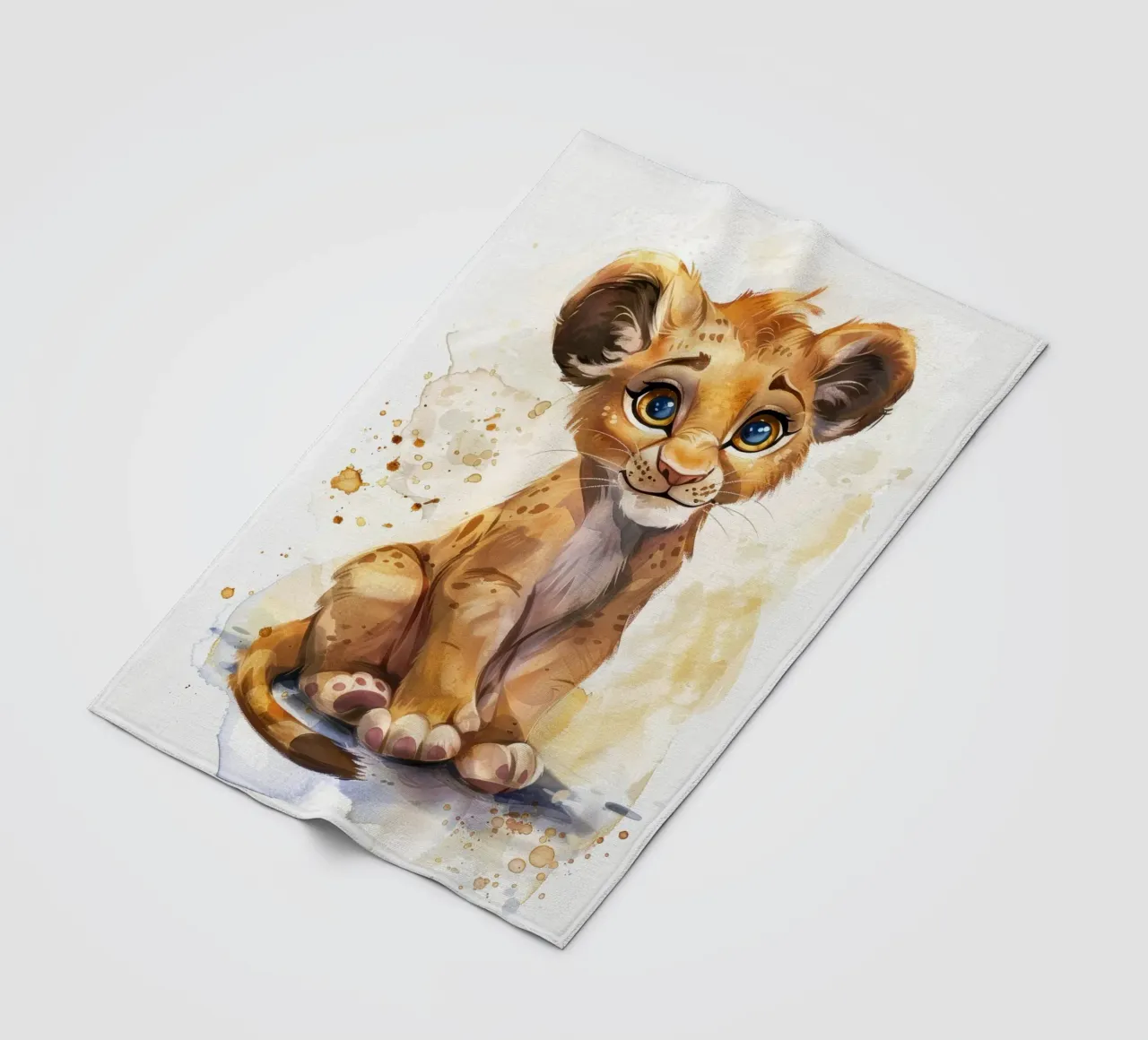 Schattige leeuwenwelp illustratie met expressieve ogen en speels fleecedeken van DesignDoodle