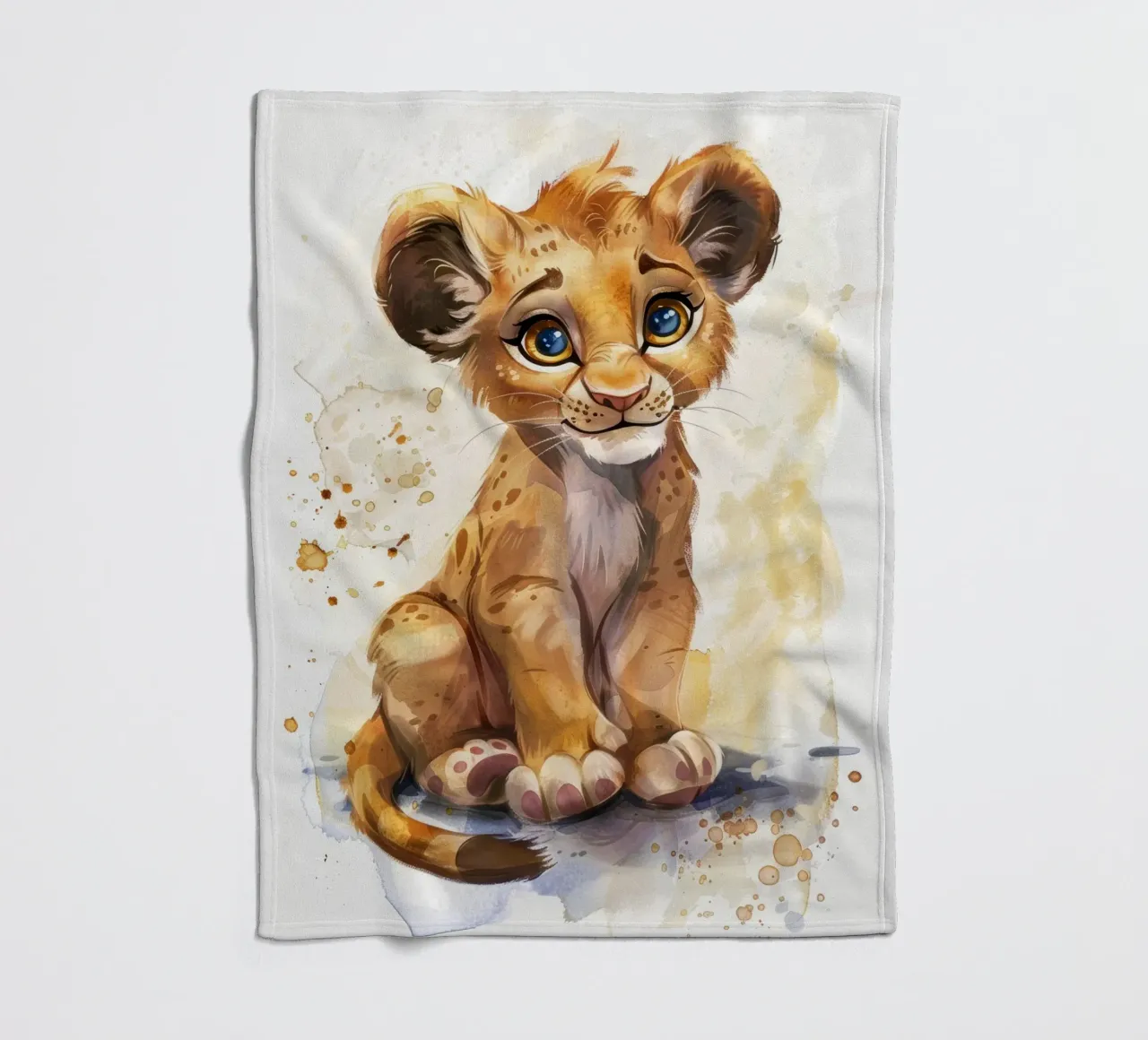 Schattige leeuwenwelp illustratie met expressieve ogen en speels fleecedeken van DesignDoodle