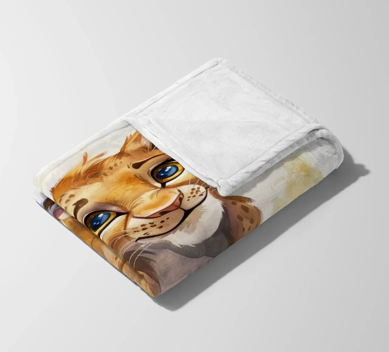 Schattige leeuwenwelp illustratie met expressieve ogen en speels fleecedeken van DesignDoodle