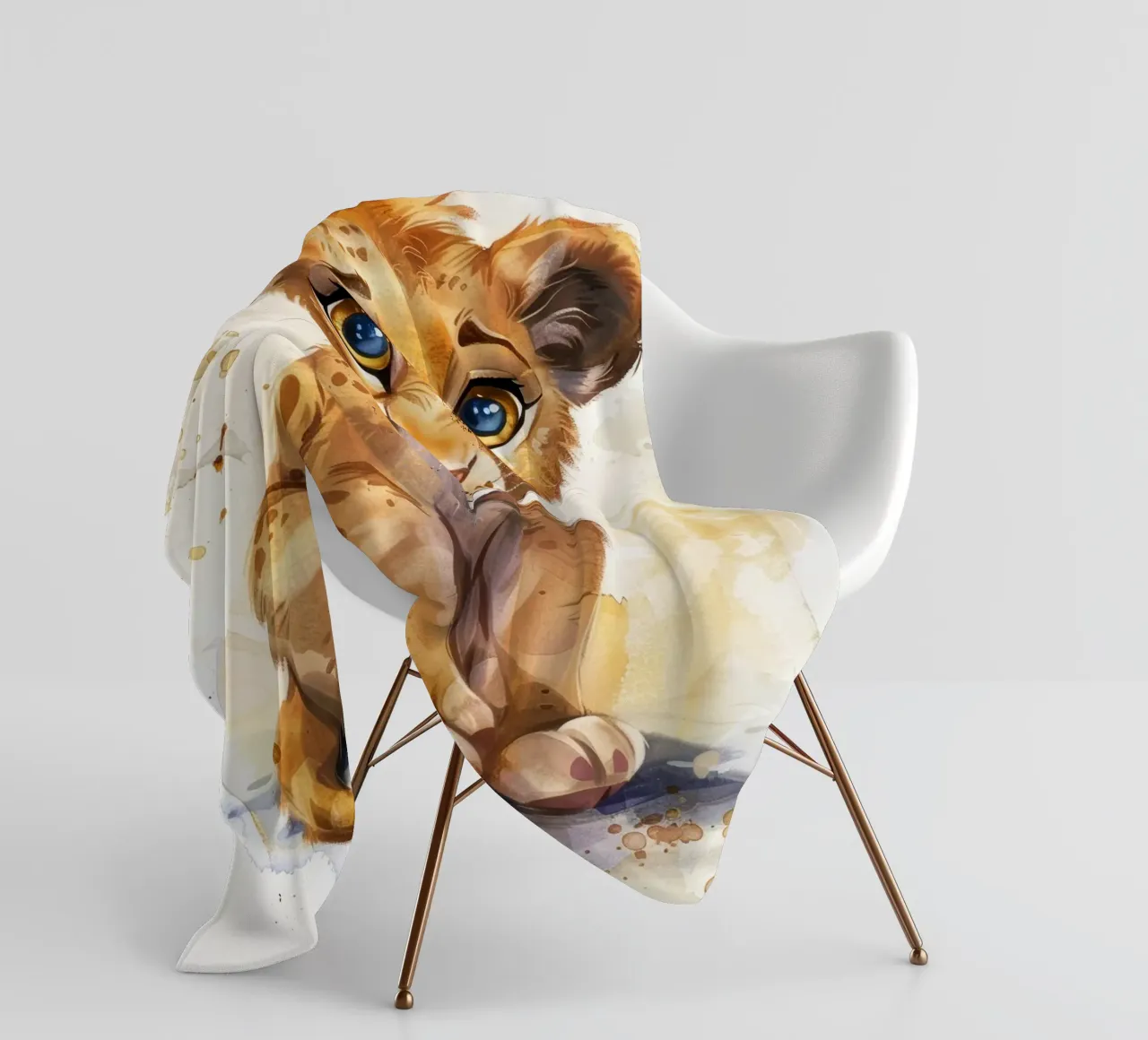 Schattige leeuwenwelp illustratie met expressieve ogen en speels fleecedeken van DesignDoodle