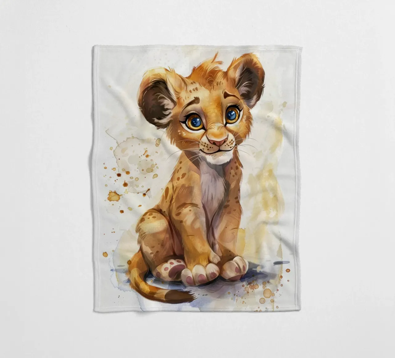 Schattige leeuwenwelp illustratie met expressieve ogen en speels fleecedeken van DesignDoodle