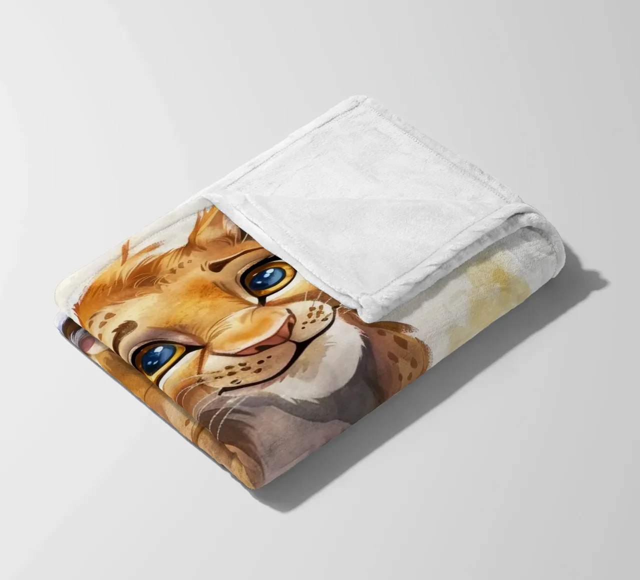 Schattige leeuwenwelp illustratie met expressieve ogen en speels fleecedeken van DesignDoodle