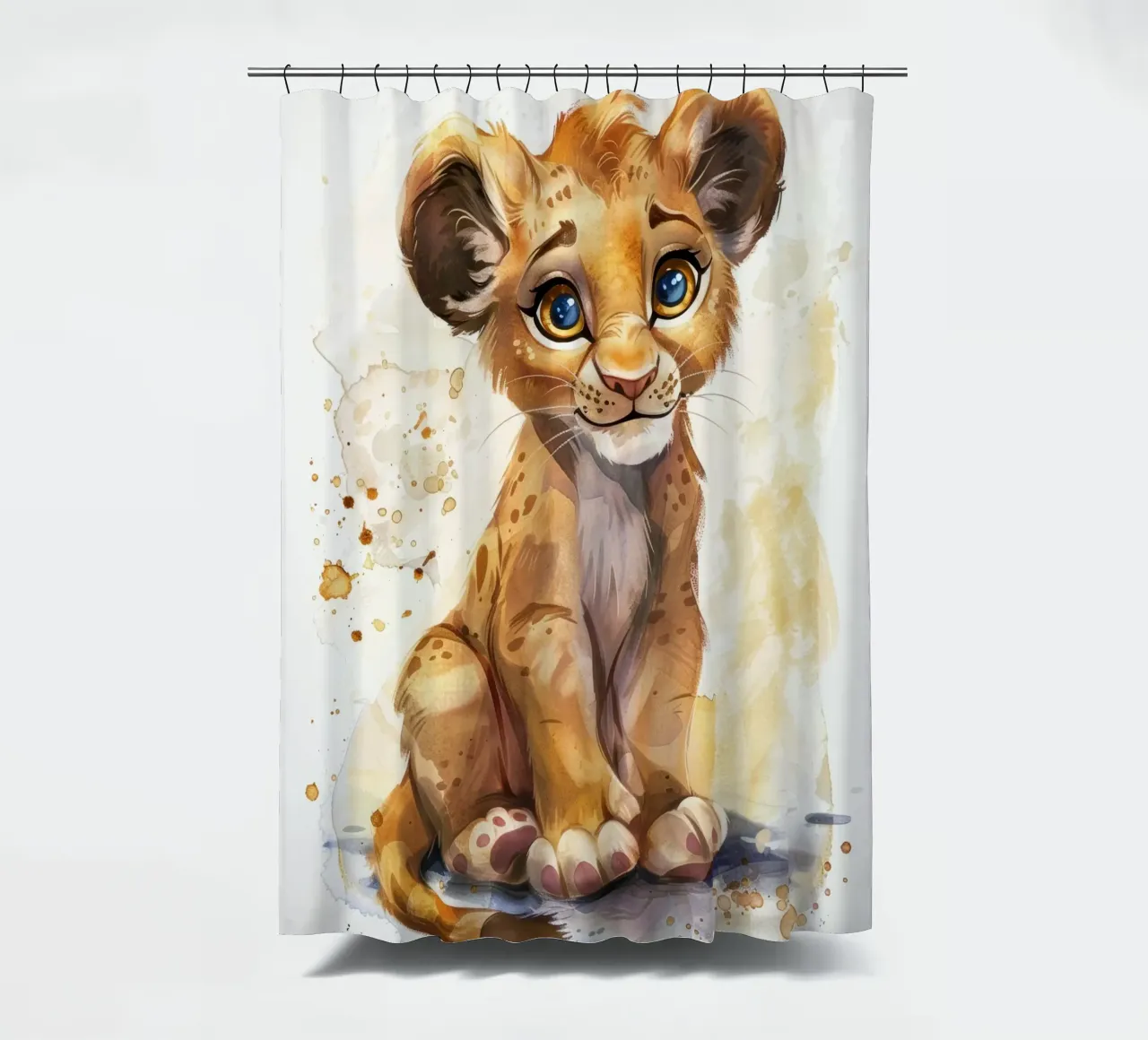 Schattige leeuwenwelp illustratie met expressieve ogen en speels douchegordijn van DesignDoodle