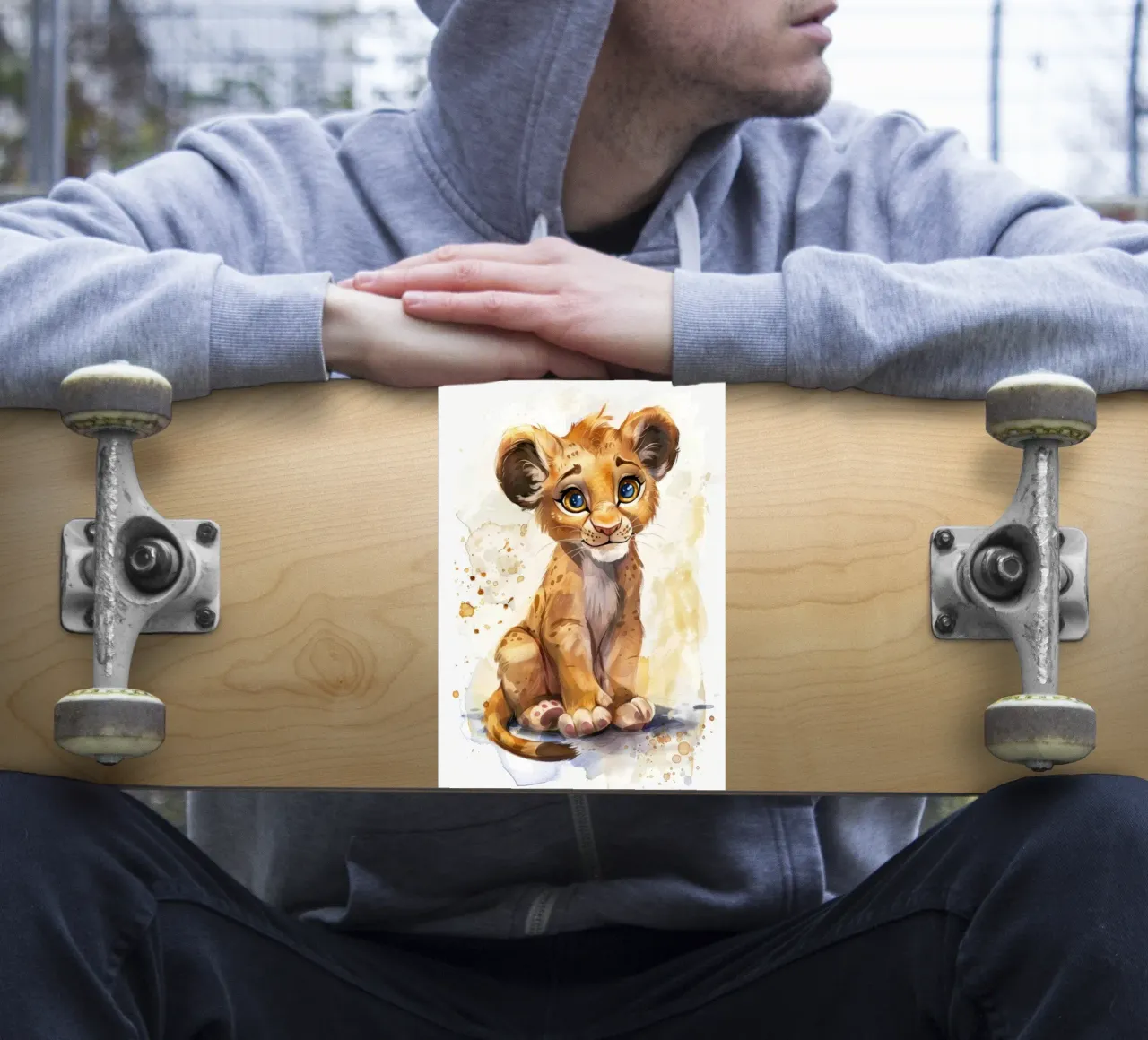 Schattige leeuwenwelp illustratie met expressieve ogen en speels sticker van DesignDoodle