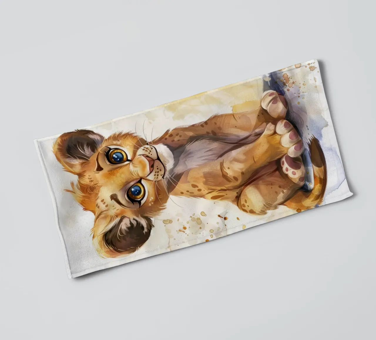 Schattige leeuwenwelp illustratie met expressieve ogen en speels badhanddoek van DesignDoodle