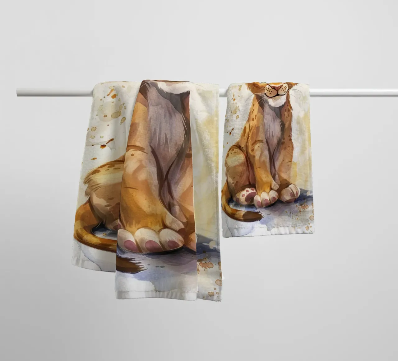 Schattige leeuwenwelp illustratie met expressieve ogen en speels badhanddoek van DesignDoodle