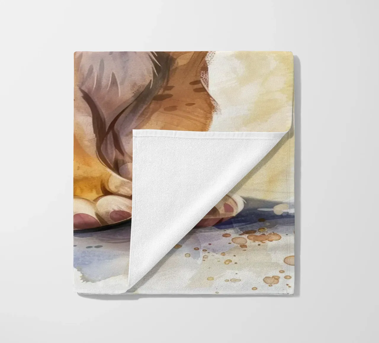 Schattige leeuwenwelp illustratie met expressieve ogen en speels strandhanddoek van DesignDoodle