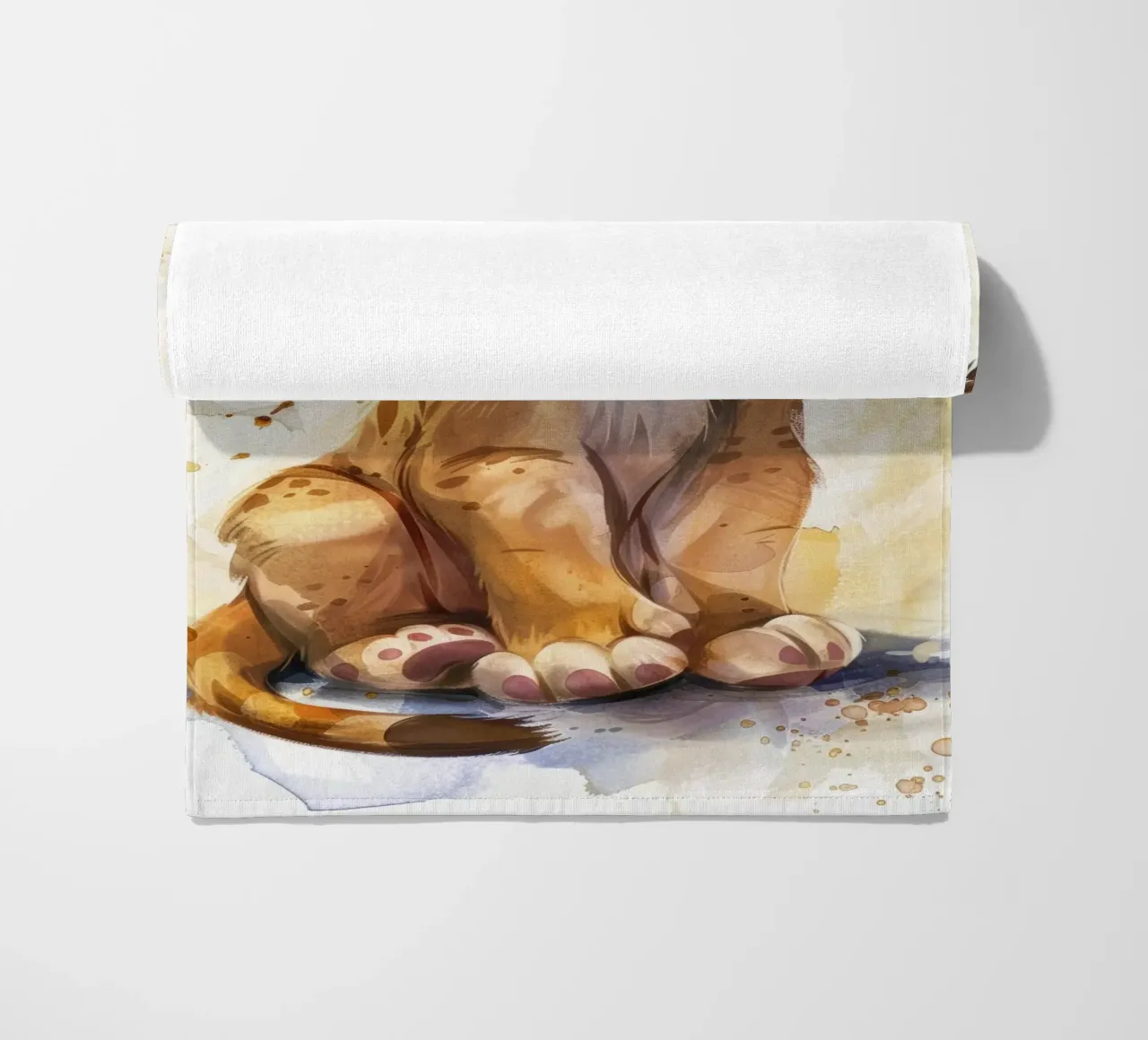 Schattige leeuwenwelp illustratie met expressieve ogen en speels strandhanddoek van DesignDoodle