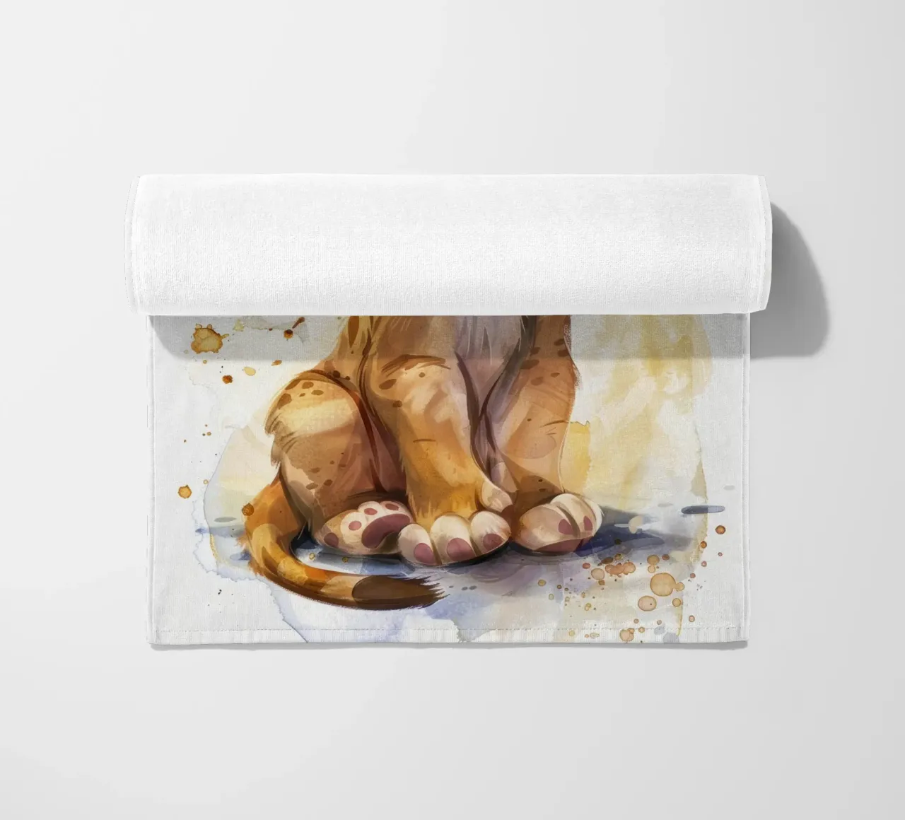 Schattige leeuwenwelp illustratie met expressieve ogen en speels strandhanddoek van DesignDoodle