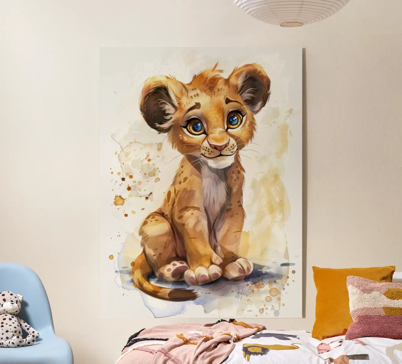 Schattige leeuwenwelp illustratie met expressieve ogen en speels acryl van DesignDoodle