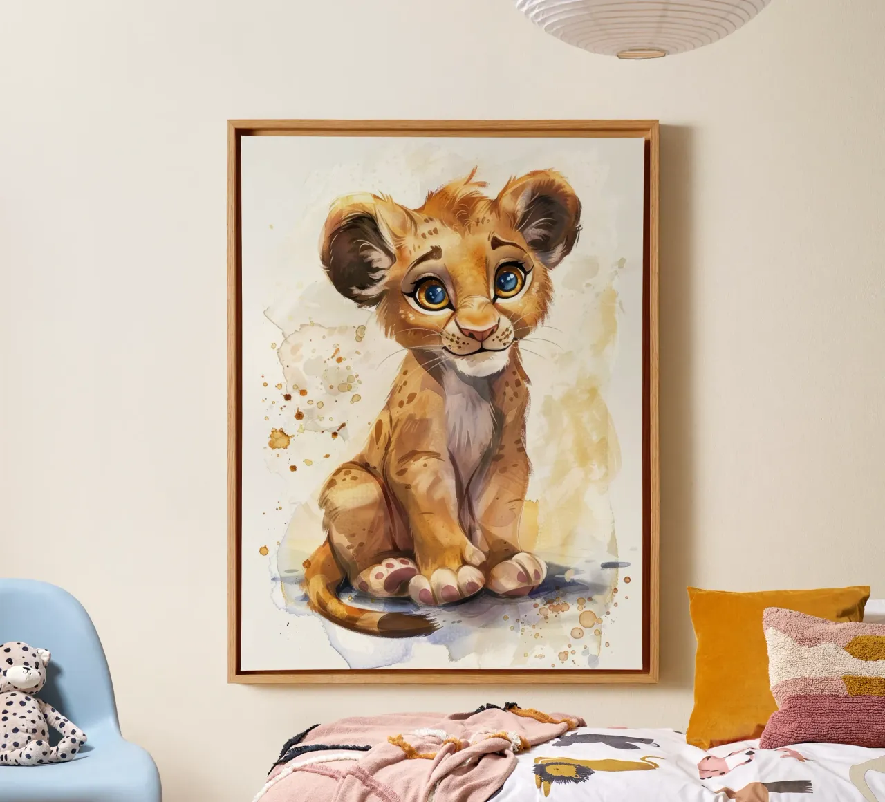 Schattige leeuwenwelp illustratie met expressieve ogen en speels canvas van DesignDoodle