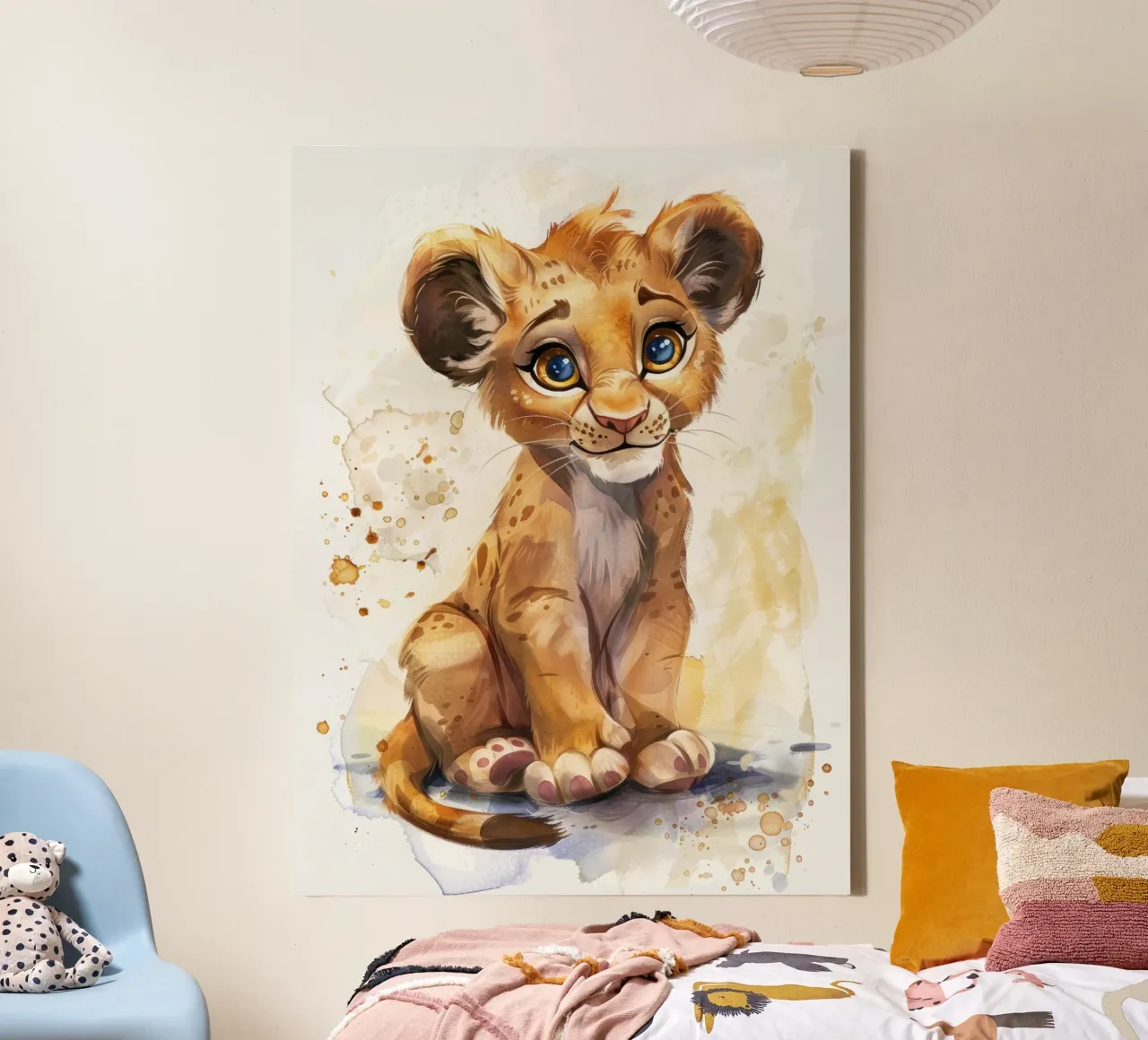 Schattige leeuwenwelp illustratie met expressieve ogen en speels canvas van DesignDoodle