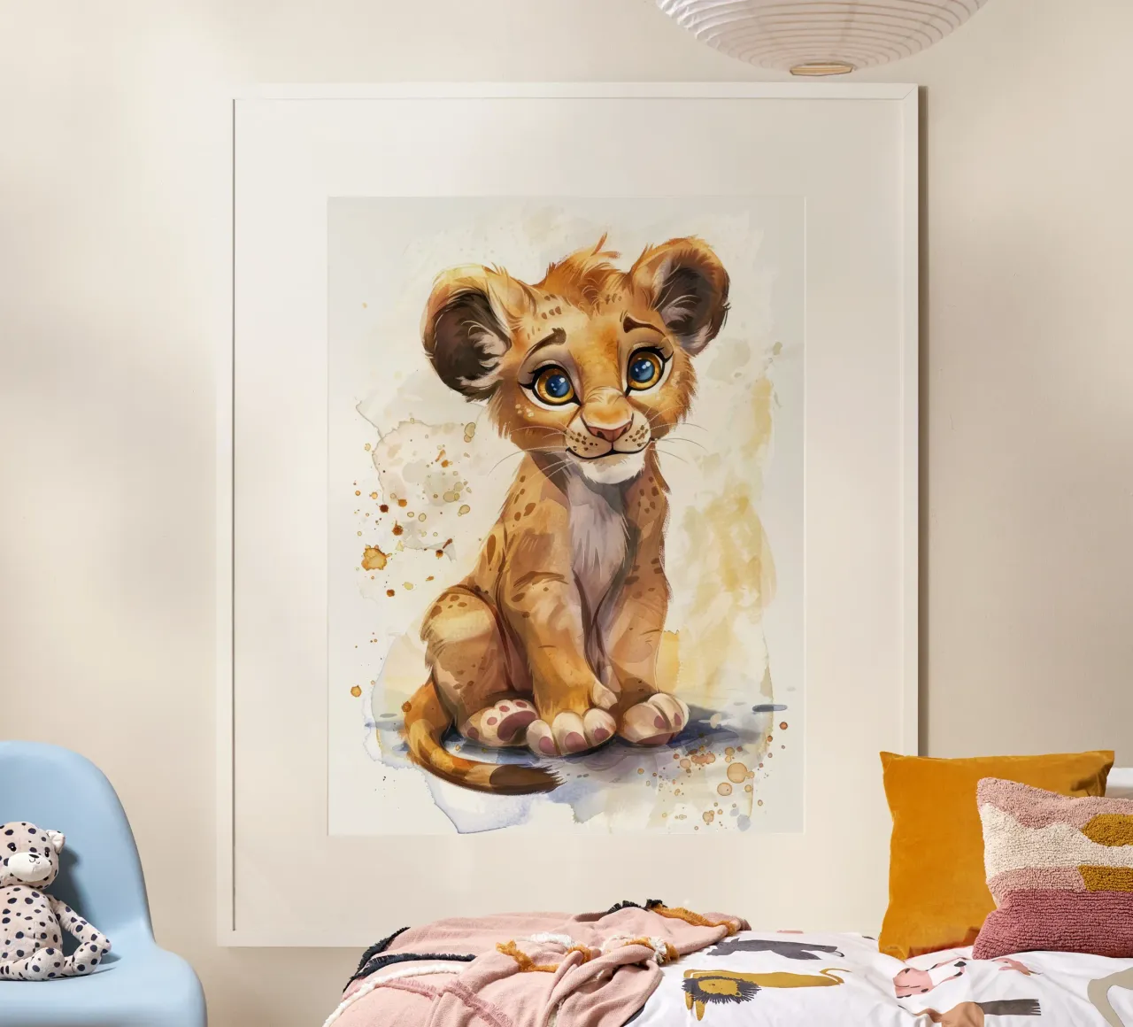 Schattige leeuwenwelp illustratie met expressieve ogen en speels hahnemühle van DesignDoodle