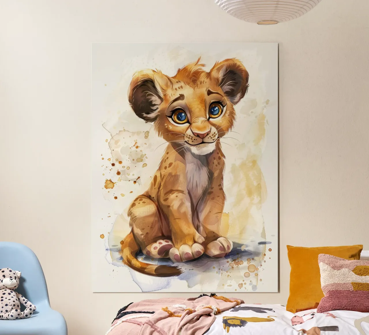 Schattige leeuwenwelp illustratie met expressieve ogen en speels hahnemühle van DesignDoodle