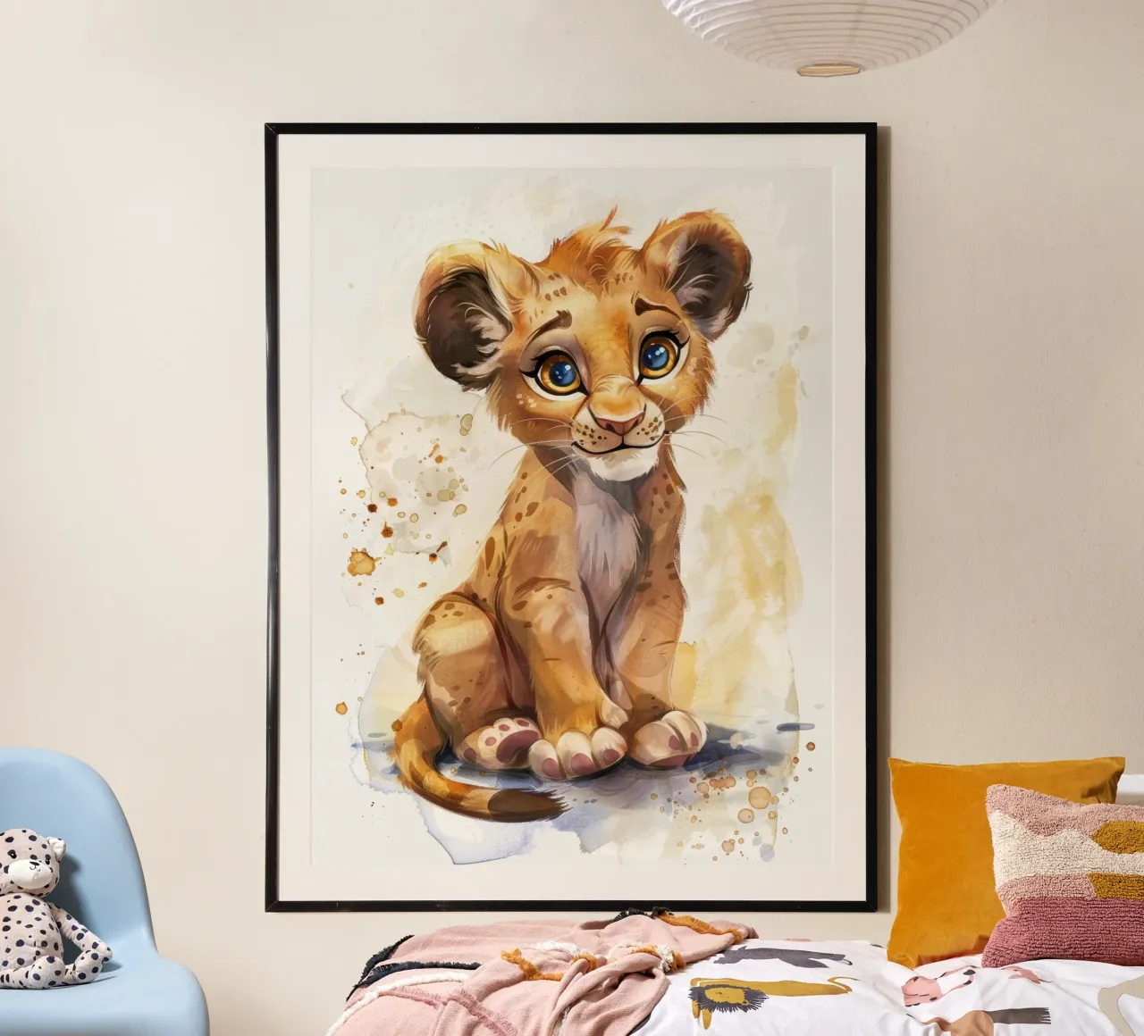 Schattige leeuwenwelp illustratie met expressieve ogen en speels hahnemühle van DesignDoodle