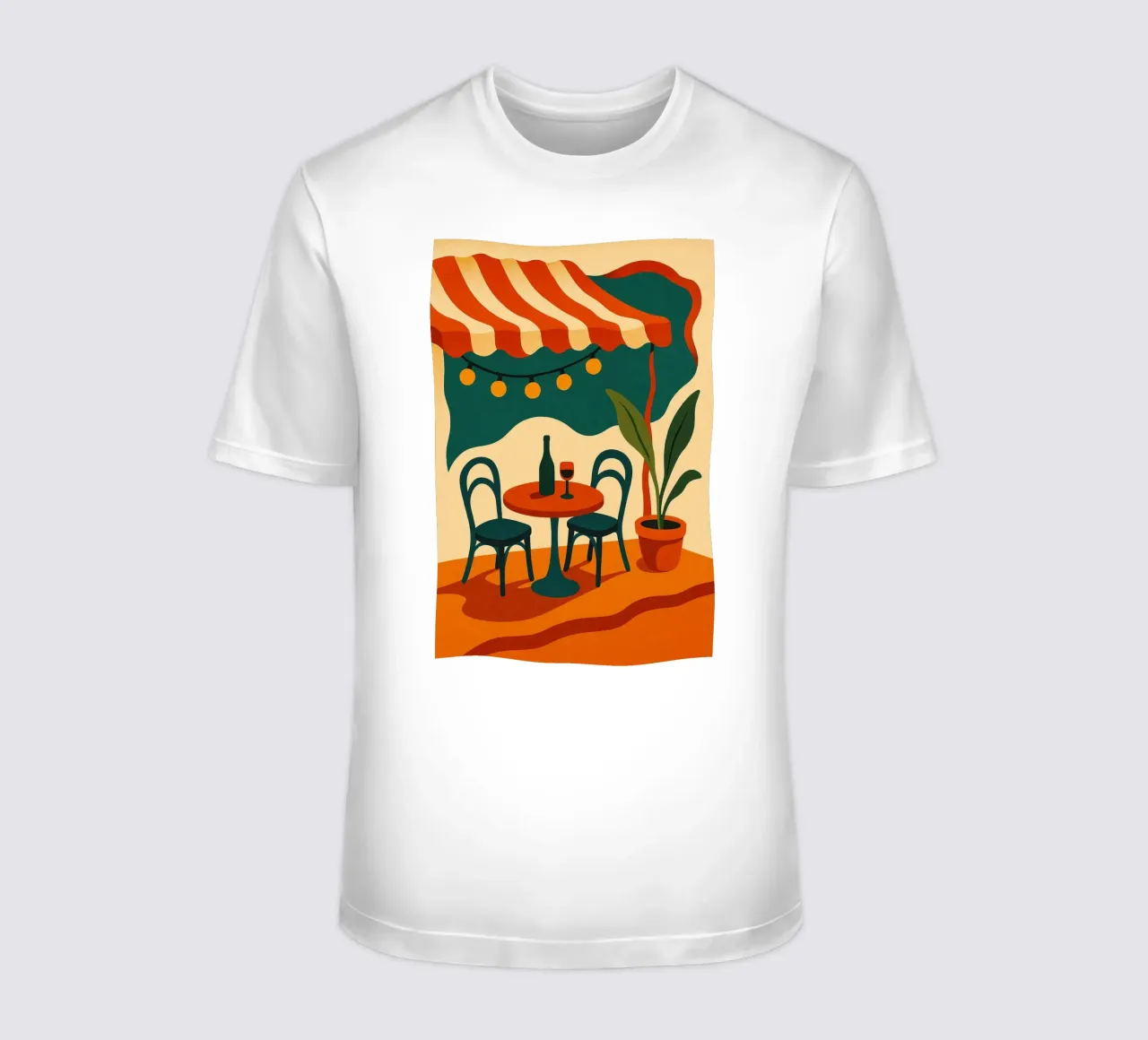 Patio retrò sotto una tenda da sole a strisce t-shirt da Boissons - Affiches & posters - Retro