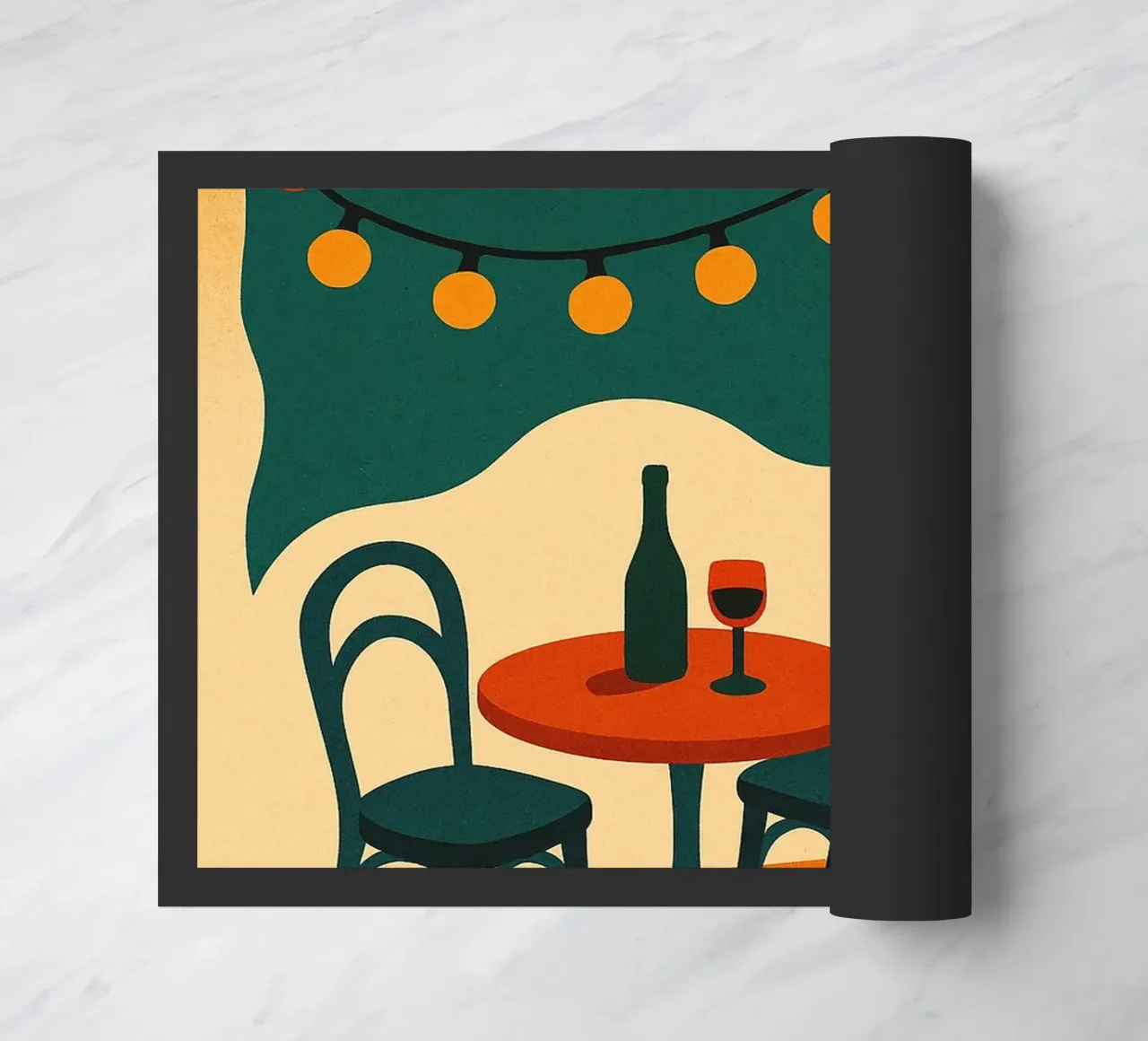 Patio retrò sotto una tenda da sole a strisce zerbino da Boissons - Affiches & posters - Retro