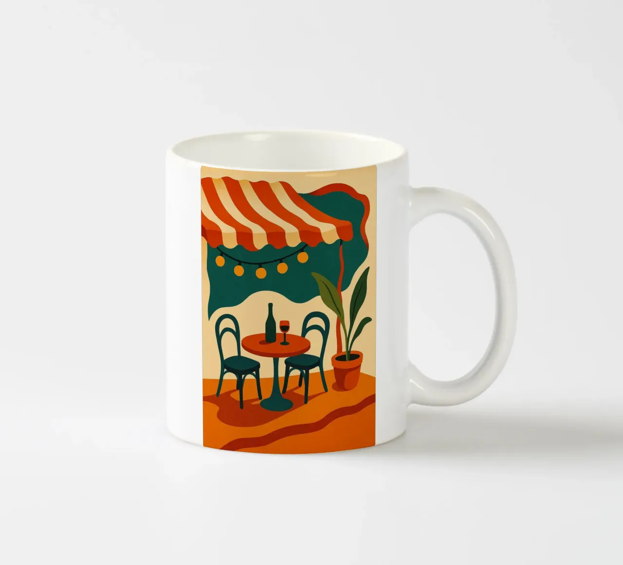 Patio retrò sotto una tenda da sole a strisce tazza in ceramica da Boissons - Affiches & posters - Retro