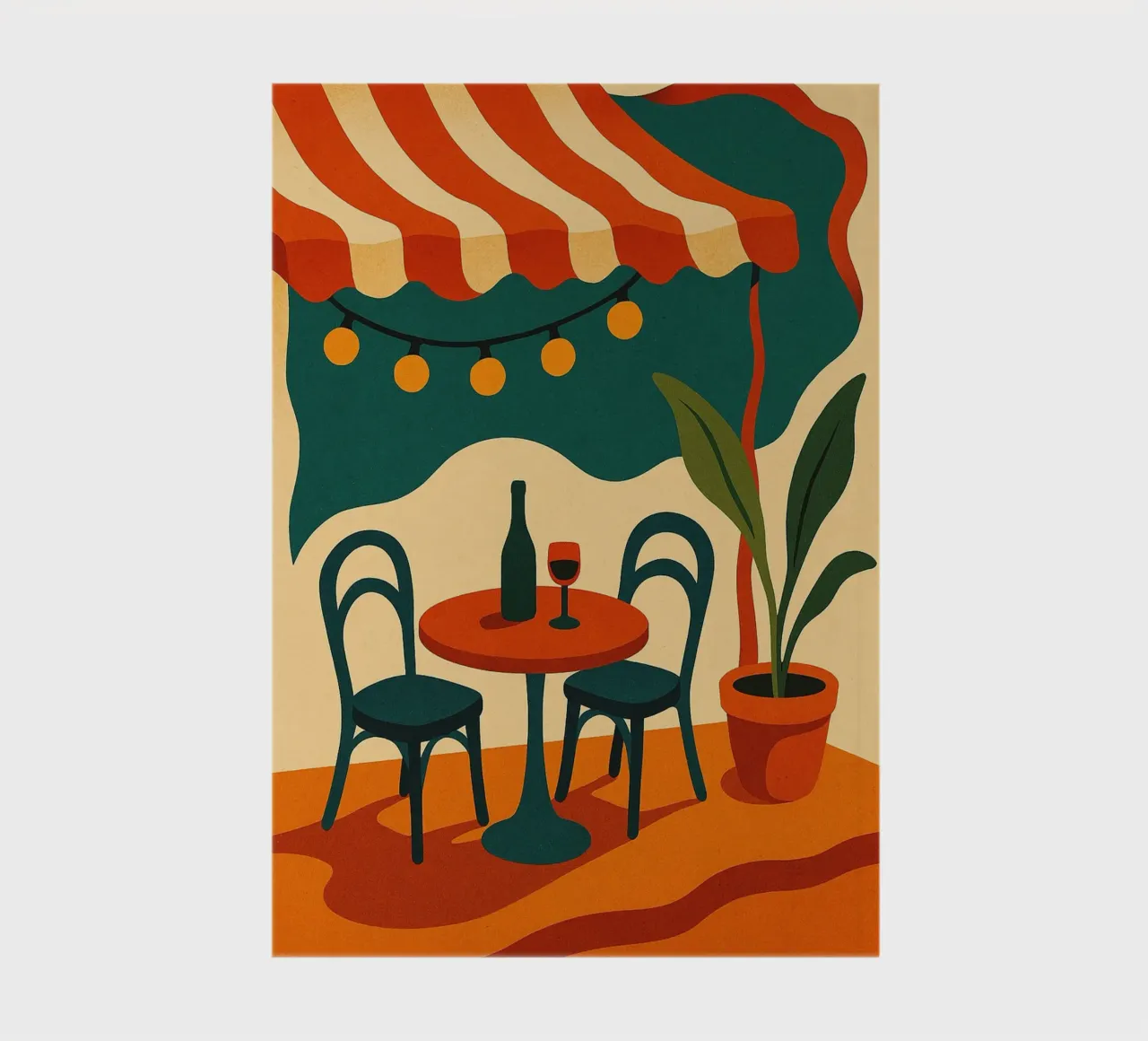 Retro patio under a striped awning notebook by Boissons - Affiches & posters - Retro