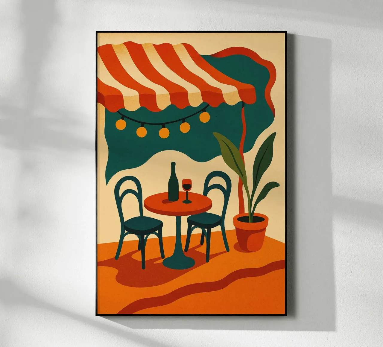 Patio retrò sotto una tenda da sole a strisce plexiglass da Boissons - Affiches & posters - Retro