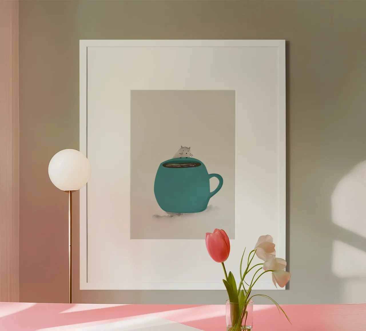 cute minimalist illustration poster con telaio in legno da vintageshop